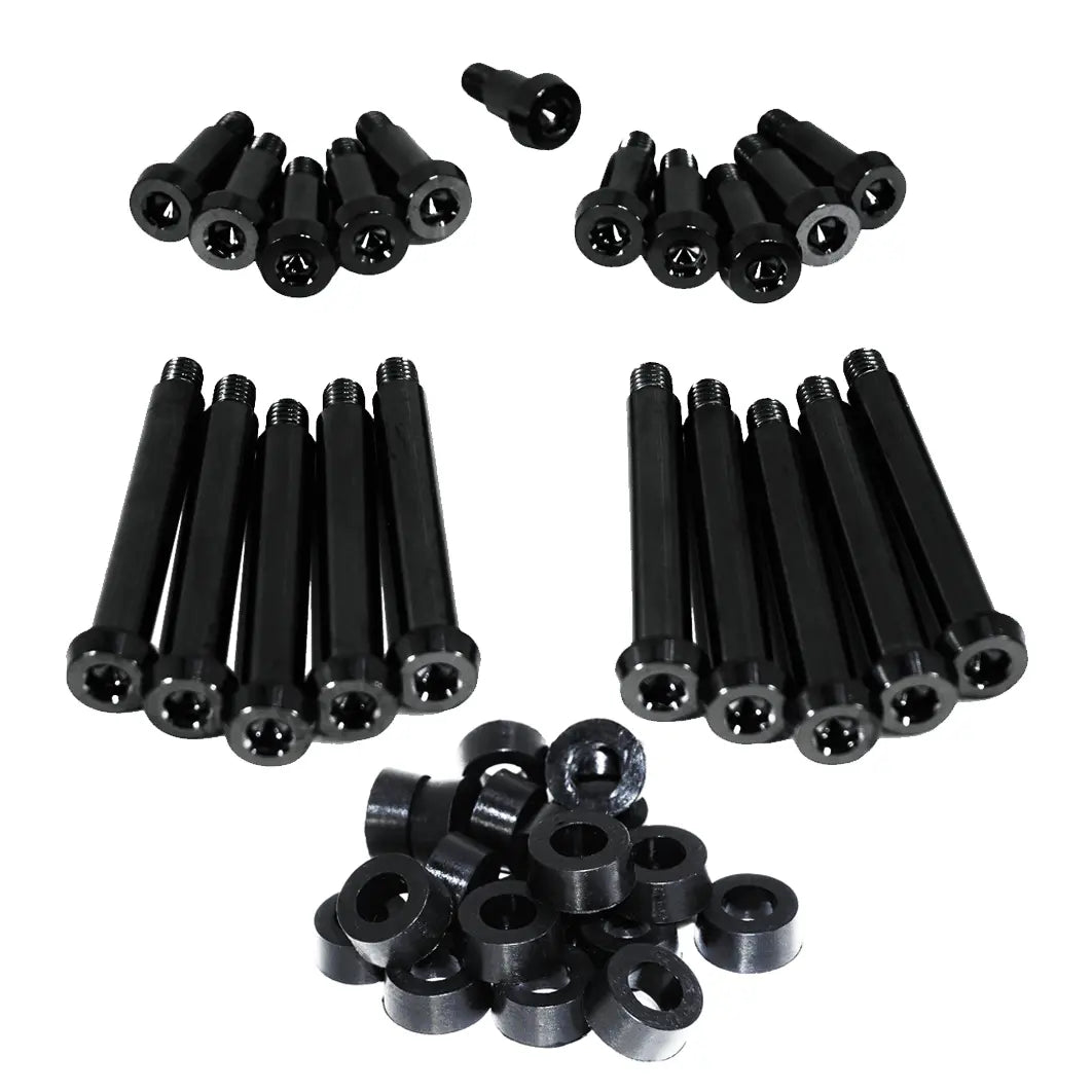 ZSPEC titanium shoulder-bolt timing cover fasteners with red bushings for Nissan 300ZX Z32 engine.