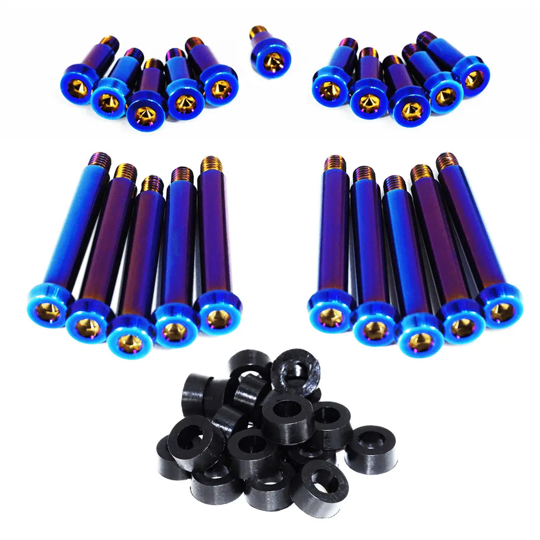ZSPEC titanium shoulder-bolt timing covers fasteners with red bushings for Nissan 300ZX Z32 engine.