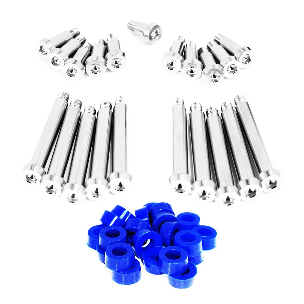 ZSPEC titanium shoulder-bolt timing covers fasteners with red bushings for Nissan 300ZX Z32 engine.