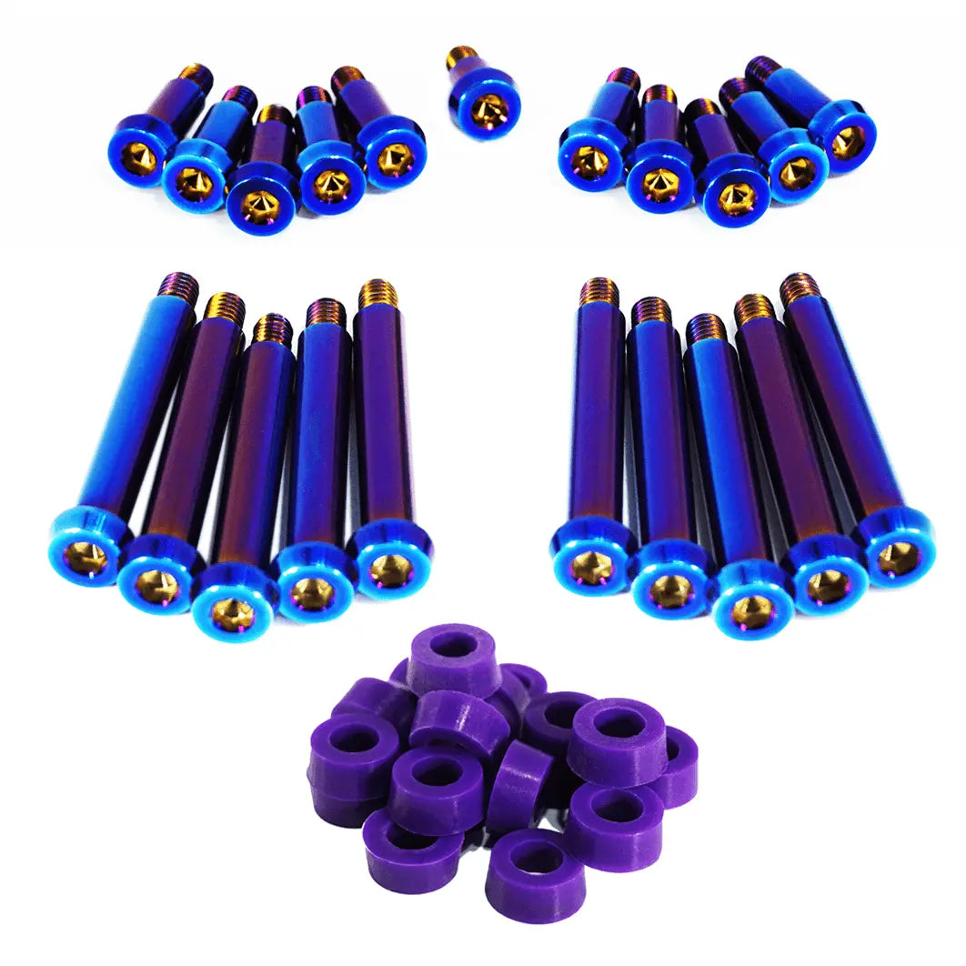 ZSPEC titanium shoulder-bolt timing cover fasteners with red bushings for Nissan 300ZX Z32 engine repair.