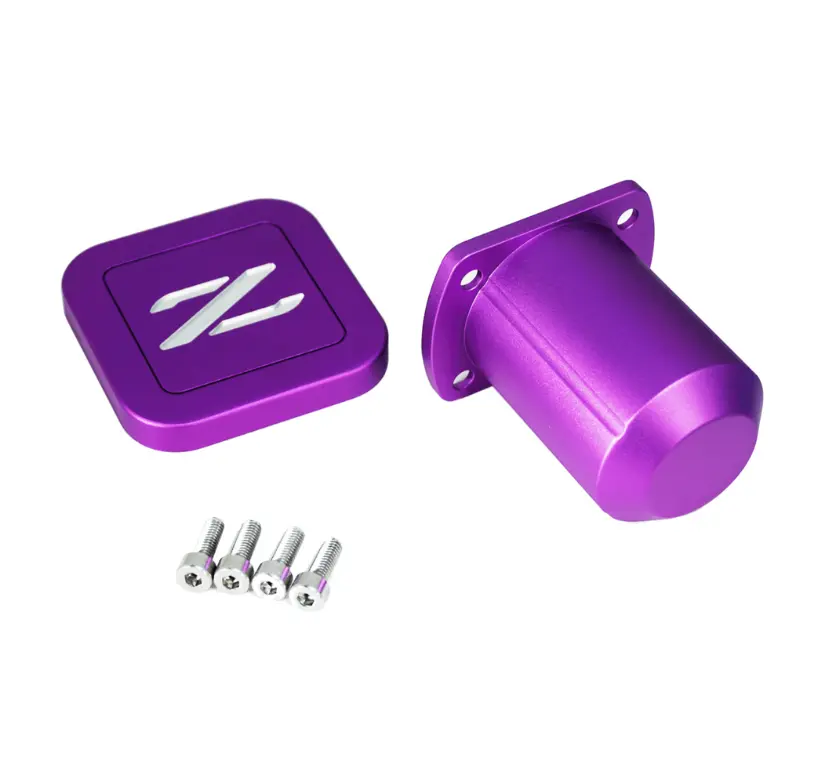 Silver billet aluminum cruise control cap covers with ZSPEC logo for 1990-1996 Nissan Z32 300ZX, designed for ZSPEC Design.