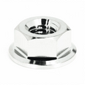 Silver ZSPEC Design M8-1.25 titanium Grade-5 flare nut for automotive or mechanical applications, shown from a side angle.