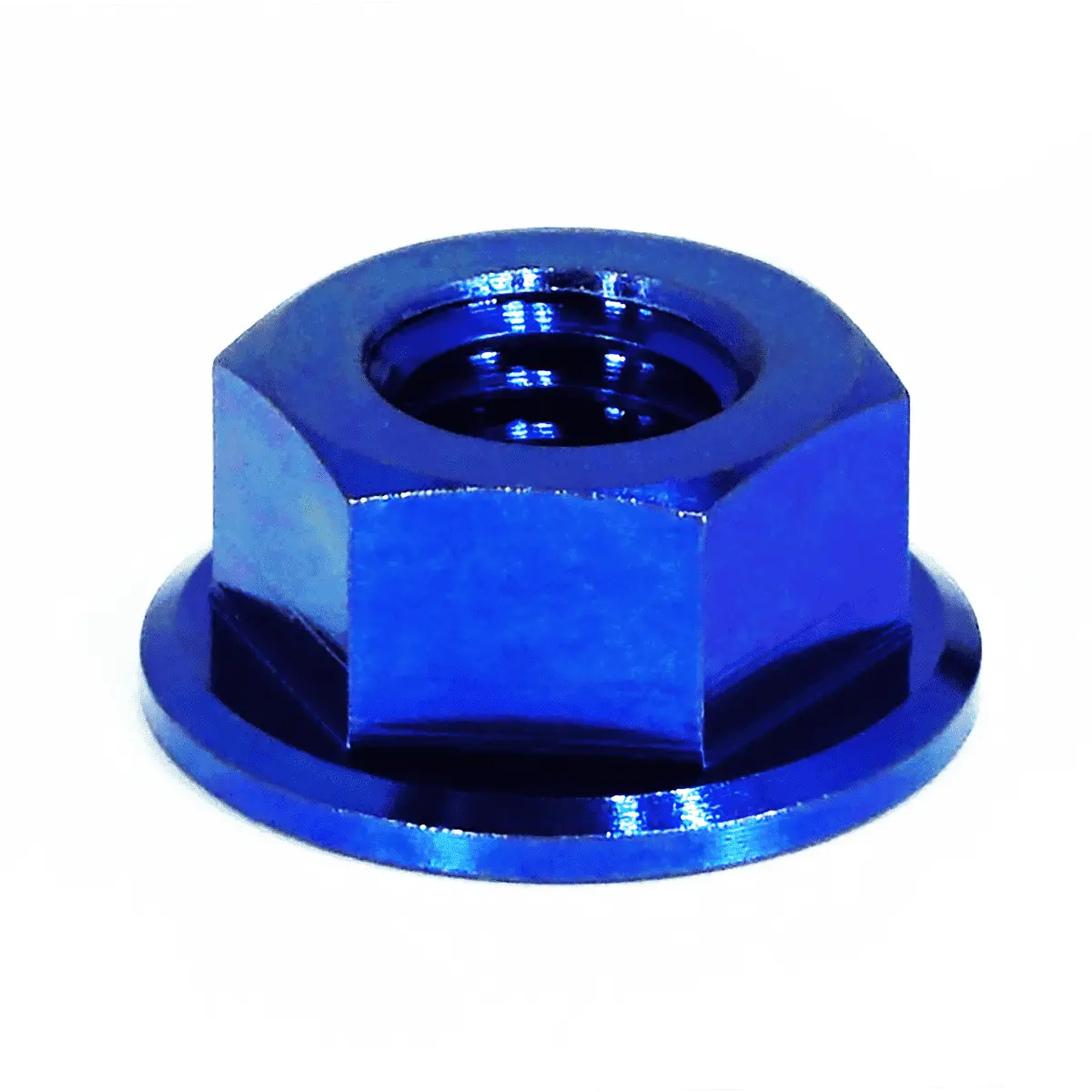Silver ZSPEC M8-1.25 metric flare nut made of titanium Grade 5, designed for automotive or aerospace applications.