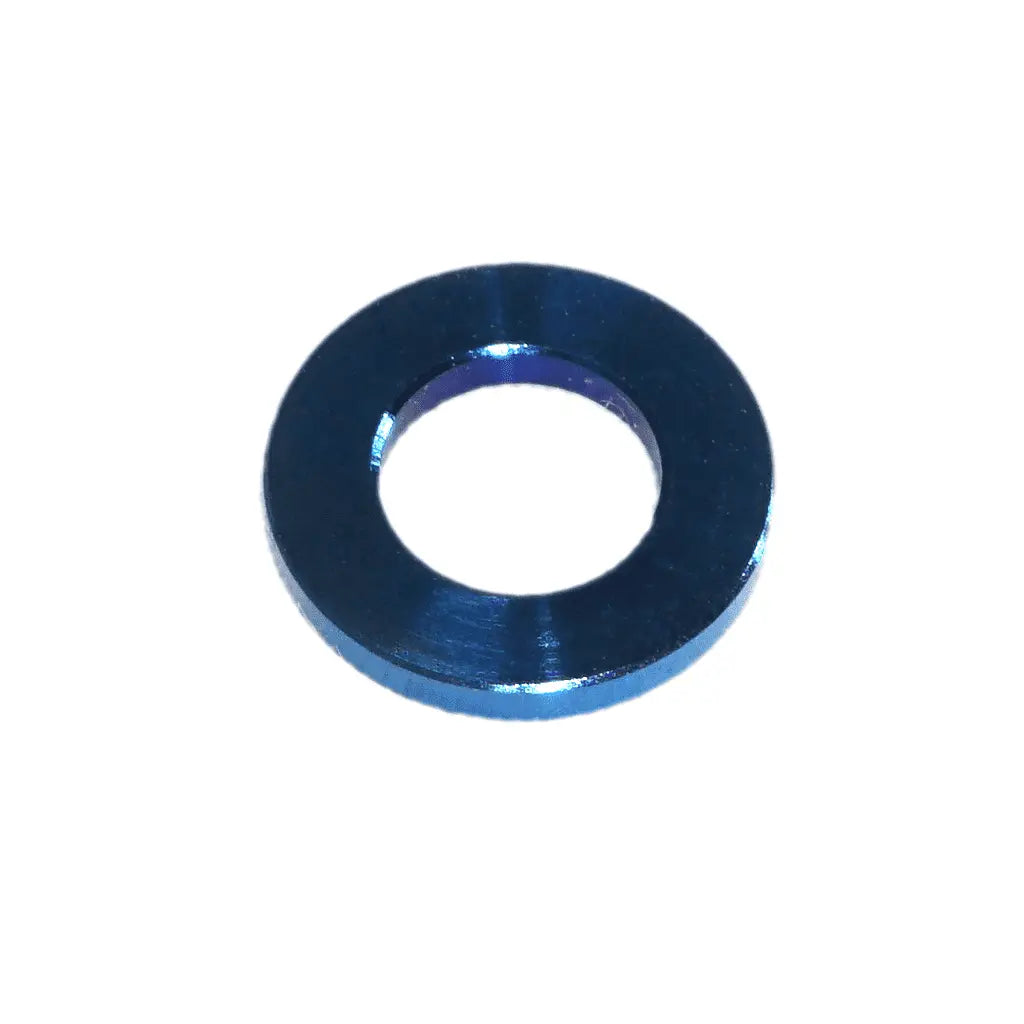 Silver ZSPEC Design M8 metric flat washer made of titanium Grade-5, shown in a close-up image.