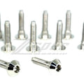 Set of 10 ZSPEC Design titanium M6x25mm shank shoulder bolts and rivet nuts, stainless steel, for mechanical fastening.