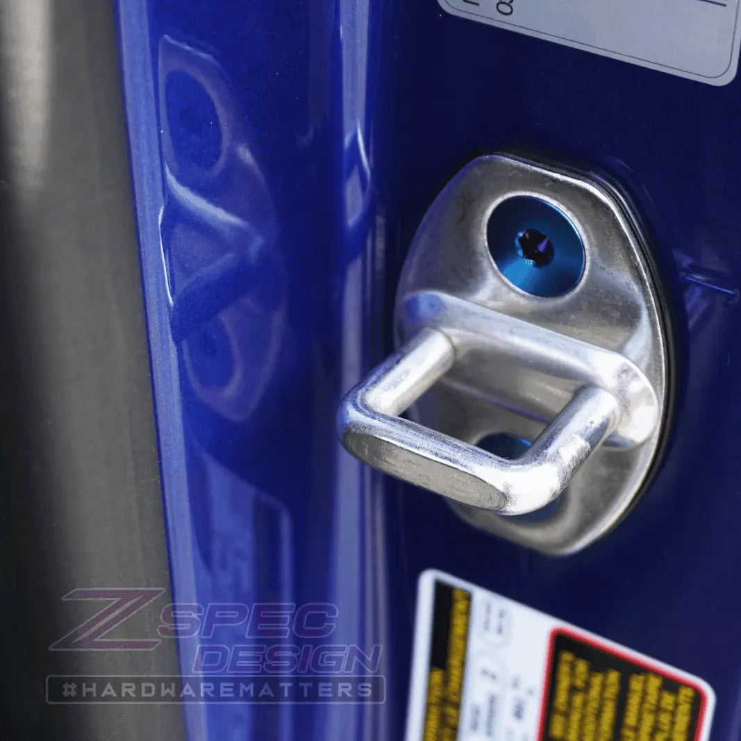 ZSPEC Dress Up Bolts® titanium door striker and latch fastener kit for Audi S5 B8 EA837 3.0L, hardware fasteners.