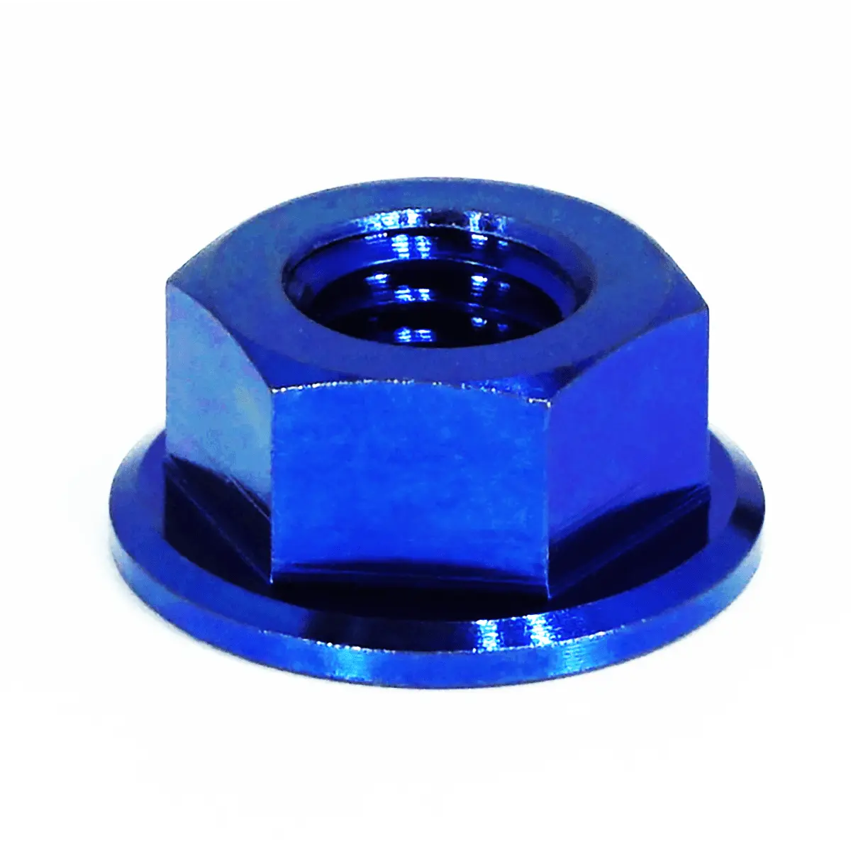Blue titanium flare nuts for Nissan Z32 300ZX shock tower, Grade-5 titanium ZSPEC Design automotive parts.