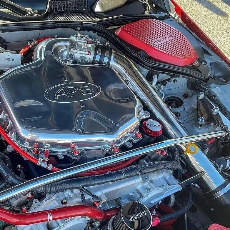 ZSPEC Nissan 350z VQ35DE plenum fastener kit installed, stainless steel and billet fasteners for OEM length engine assembly.